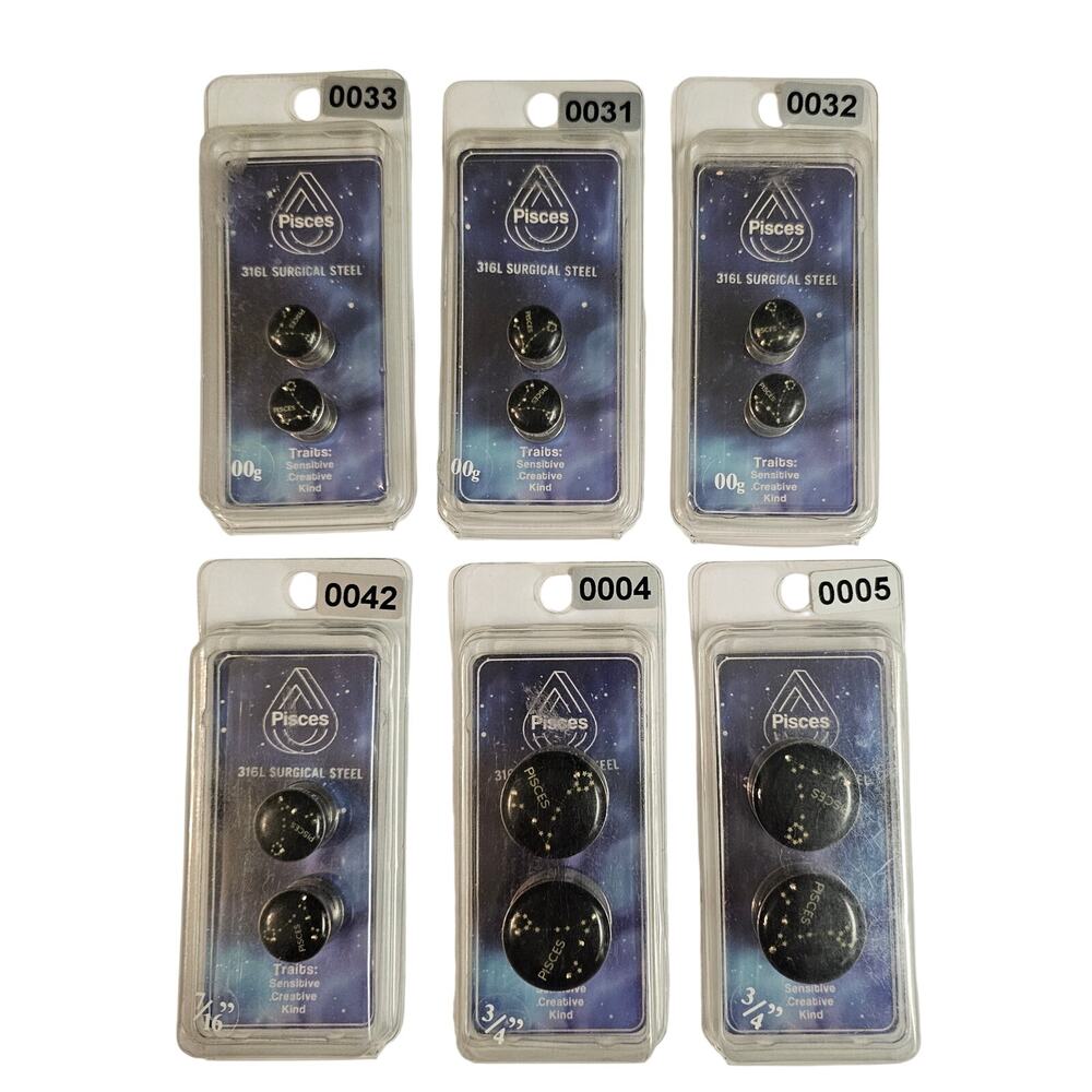 PISCES Constellation Zodiac Ear Jewelry Plug 316L Surgical Steel Bundle Lot 6